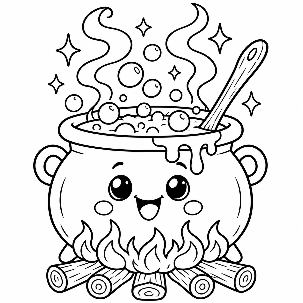 Cauldron with Bubbling Potion Halloween coloring page for kids